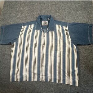 Vintage On the Brink Men's Large Striped Denim Short Sleeve Button Up Shirt